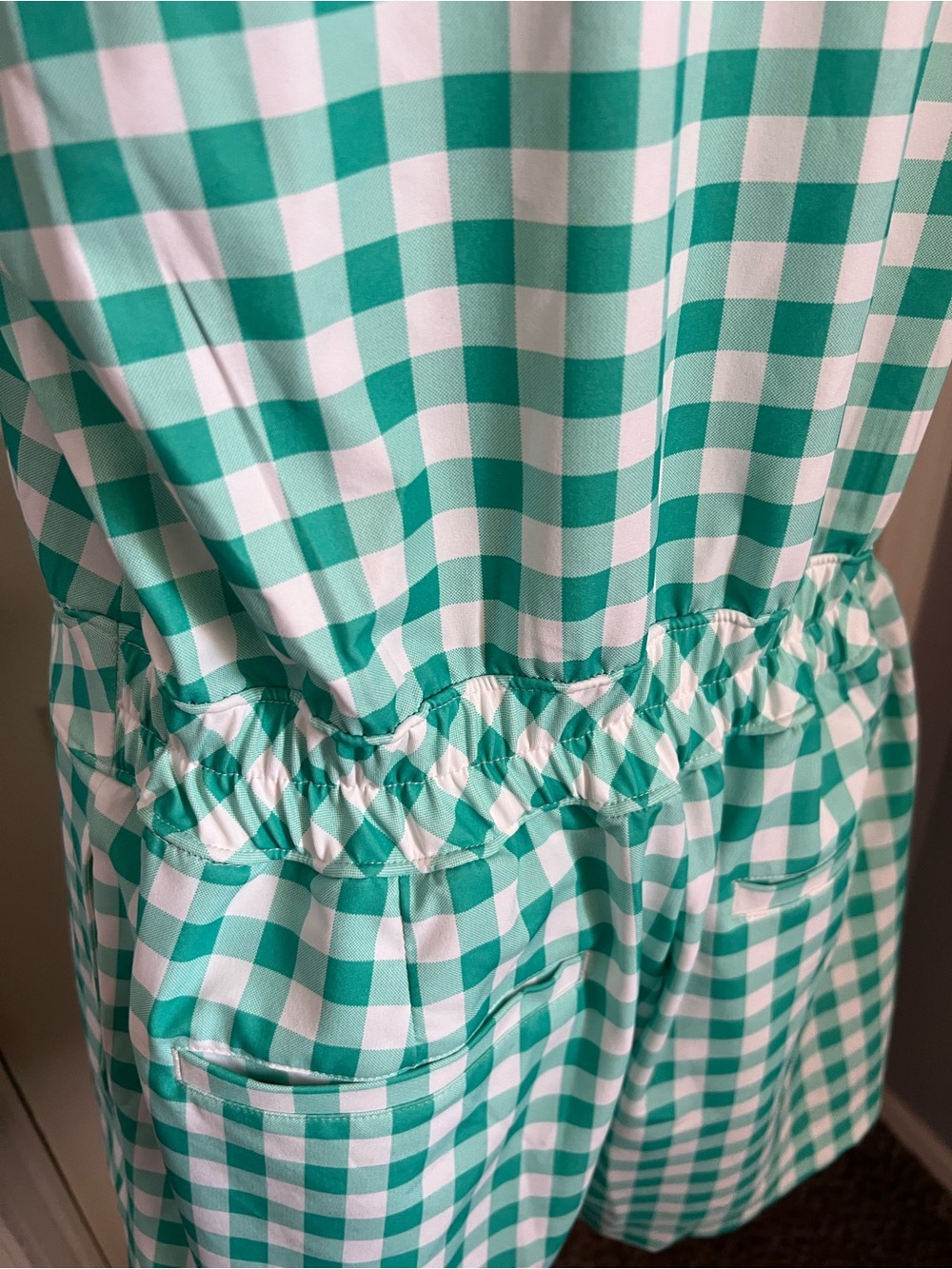 All in Motion Green & White Gingham Sleeveless Collared Active Romper - Picture 6 of 8